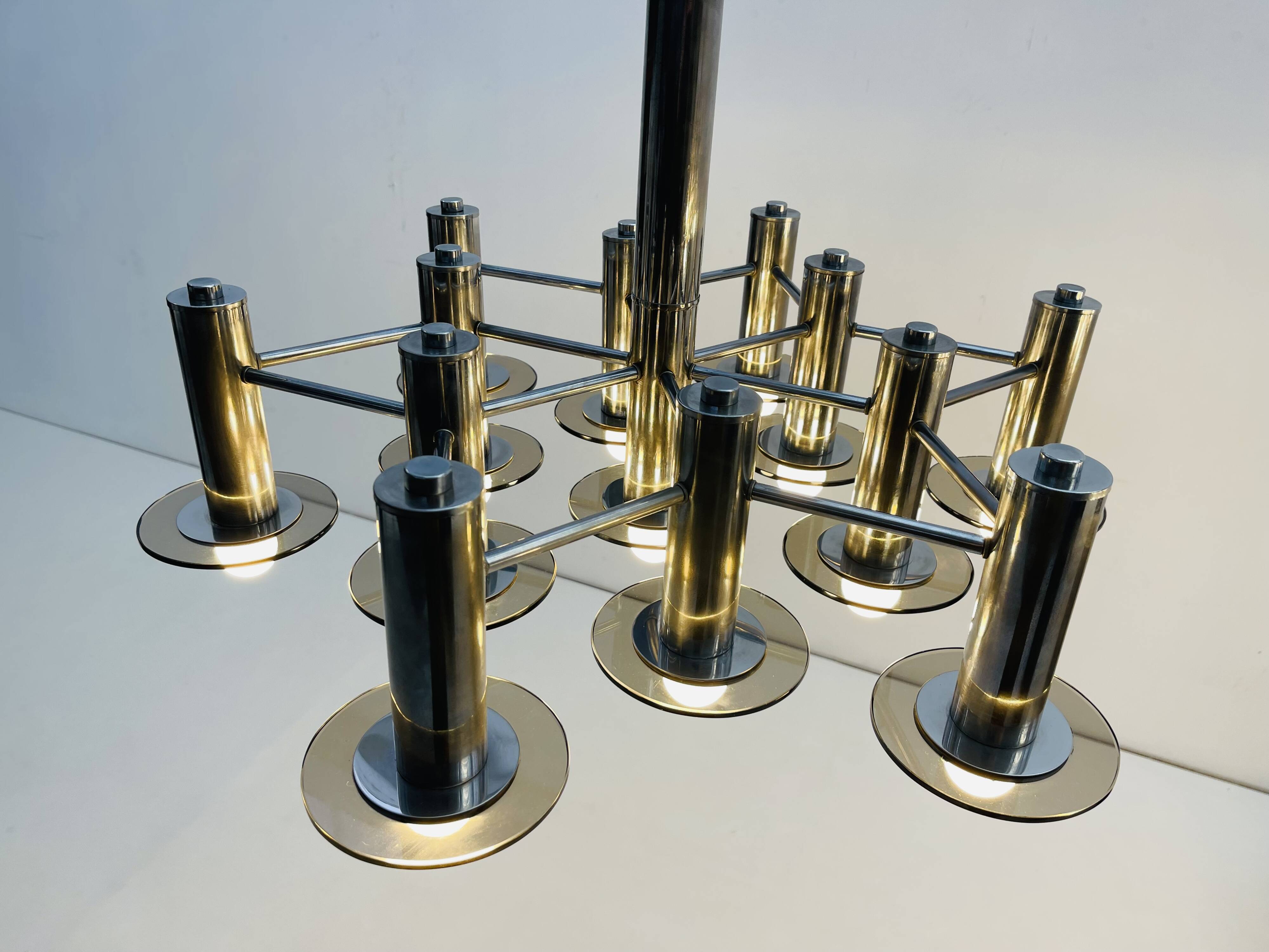 Pair of Large Chromed and Smoked glass chandelier