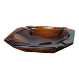 Large Geometric Amber Yellow Glass Ashtray Vintage Art Deco Style