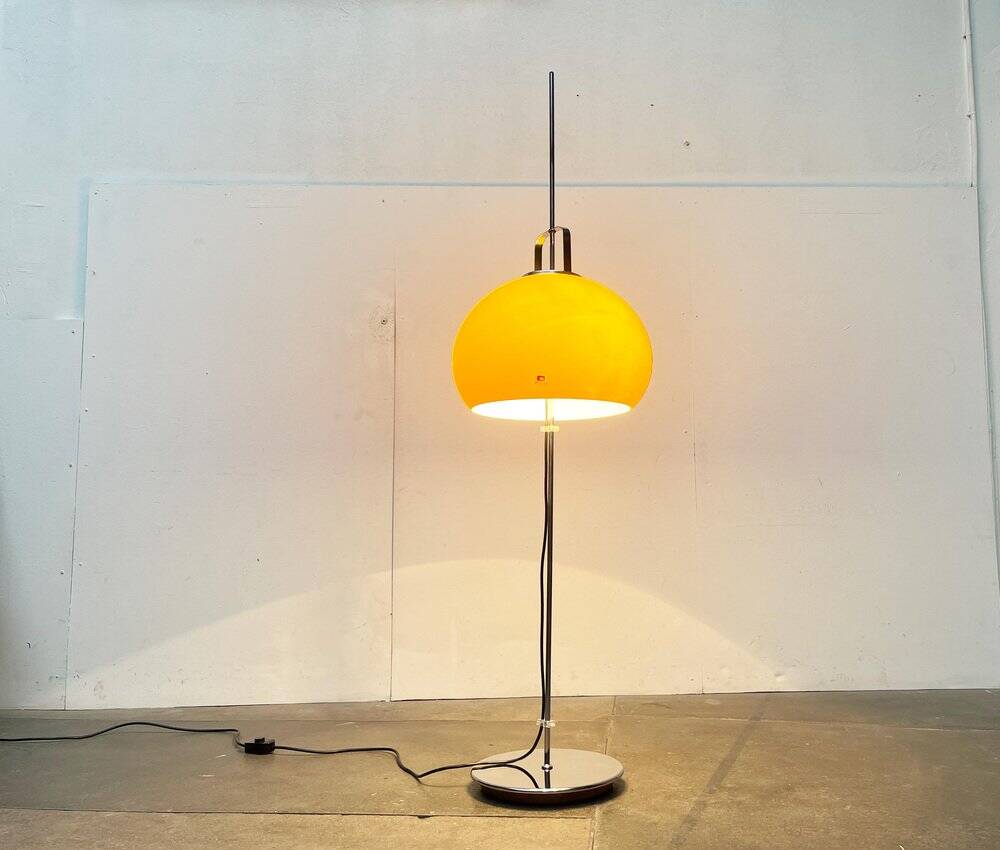 Italian yellow Lucerna floor lamp from the Space Age era, mid-century by Guzzini, 1960s.
