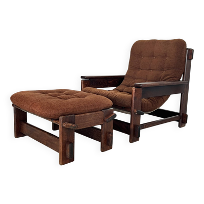 Fauteuil et ottoman scandinaves en chêne, années 60