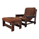 Fauteuil et ottoman scandinaves en chêne, années 60