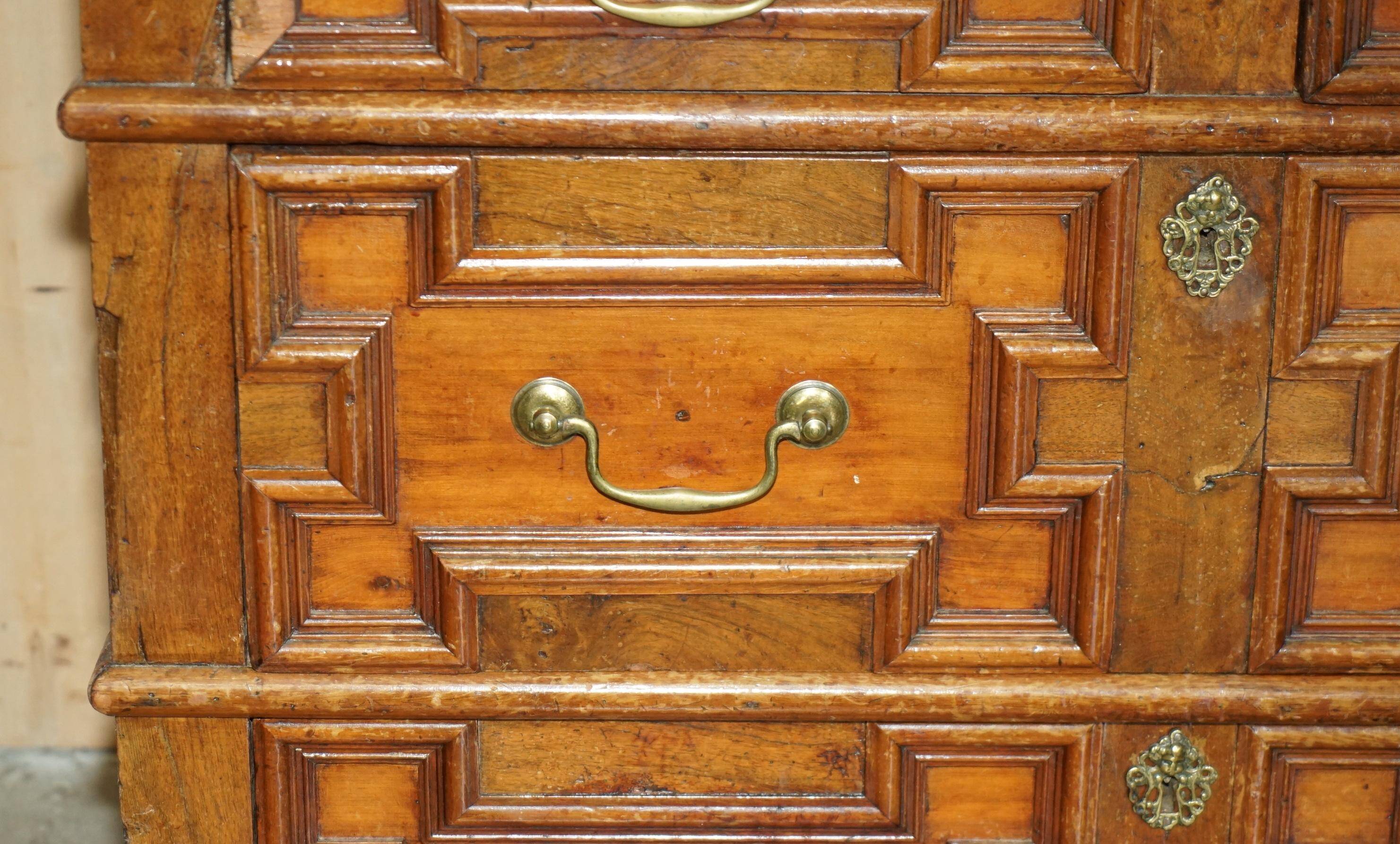 17th Century Antique Oak Commode with Two Rows of Drawers