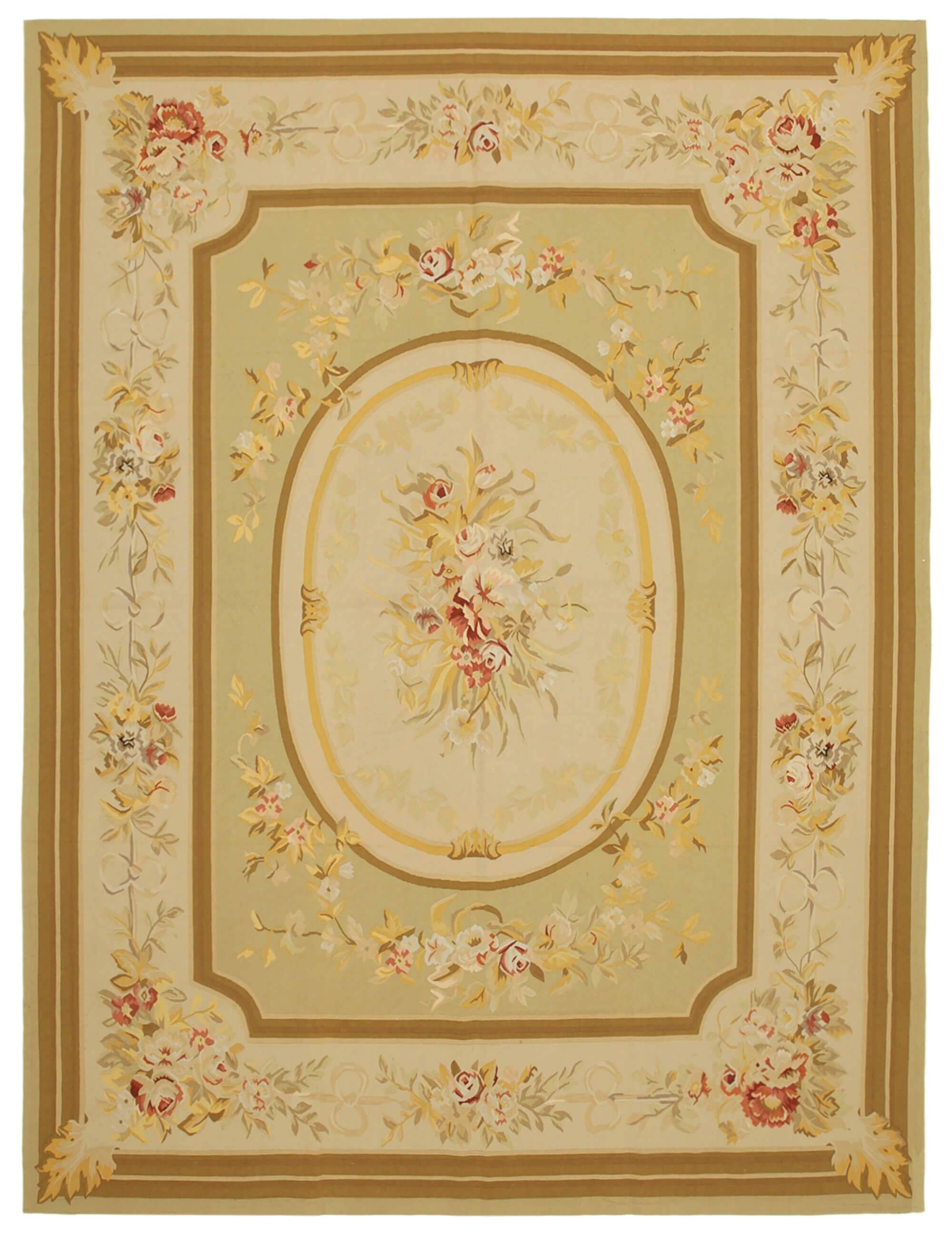 Handmade European Vintage Aubusson Kilim 273 cm x 364 cm