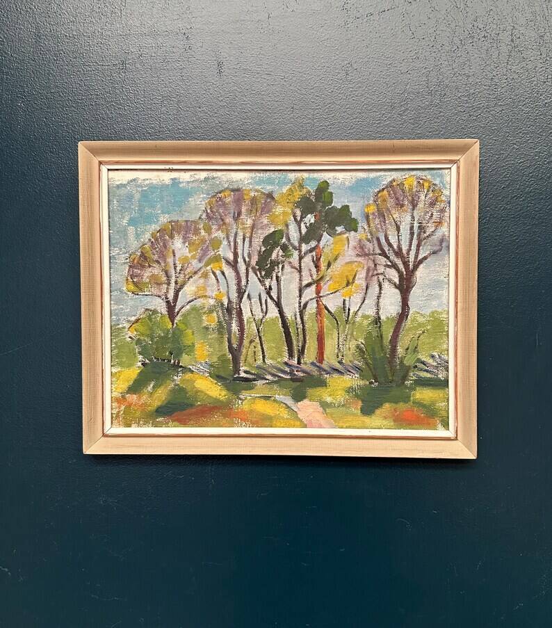 Original Swedish Oil on Panel - 'Forest Path'  – Unsigned Vintage & Framed