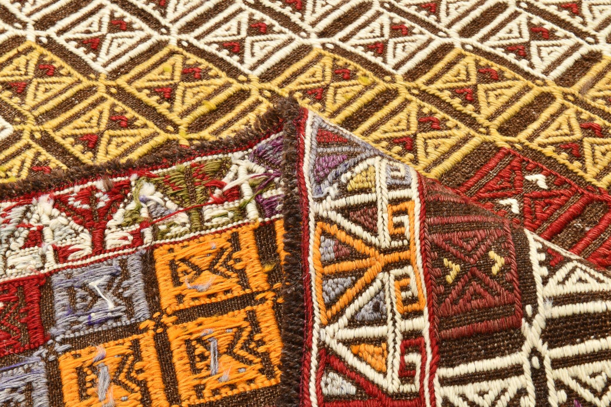 Red Yellow Tribal Pattern Kilim Rug, 145x282Cm