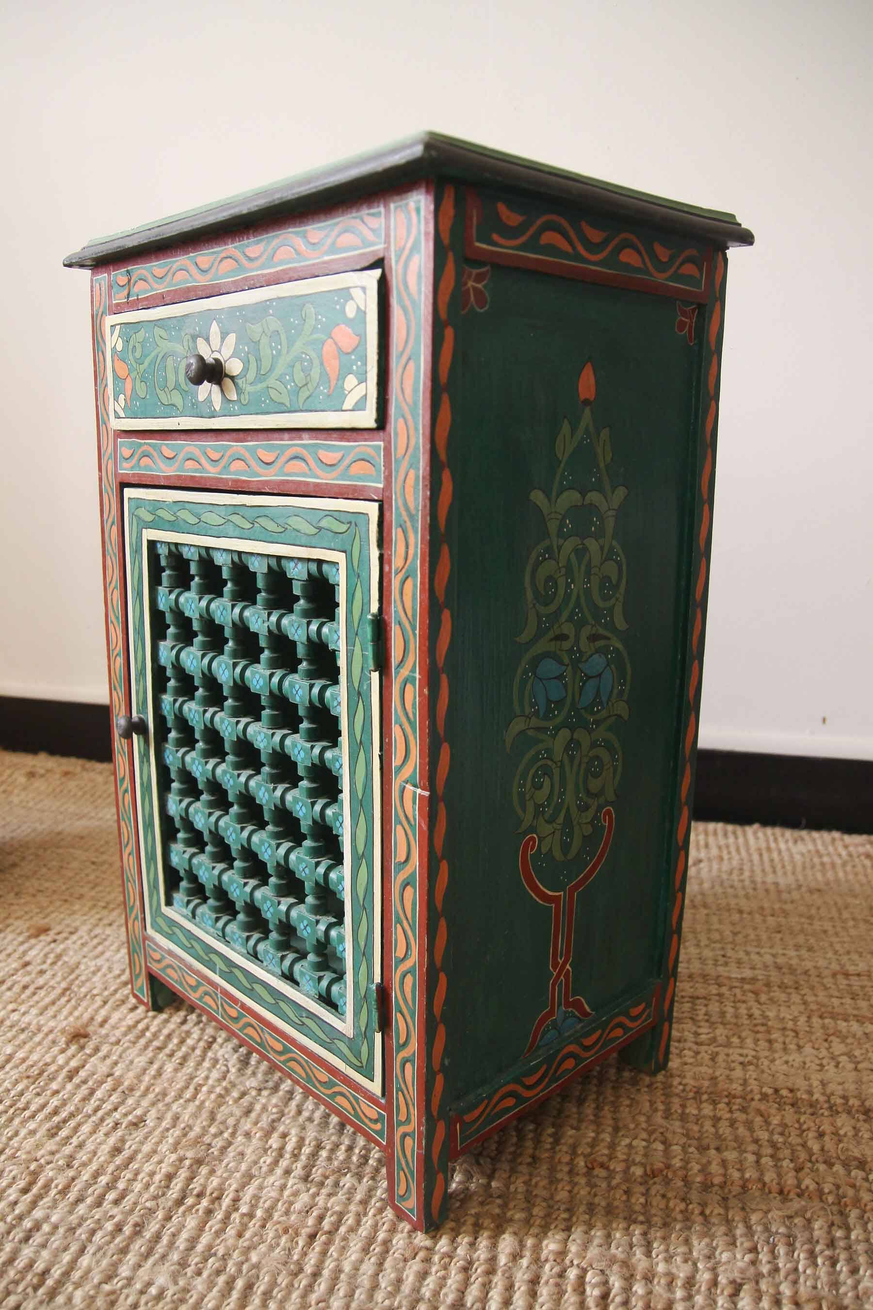 Hand painted wooden bedside table