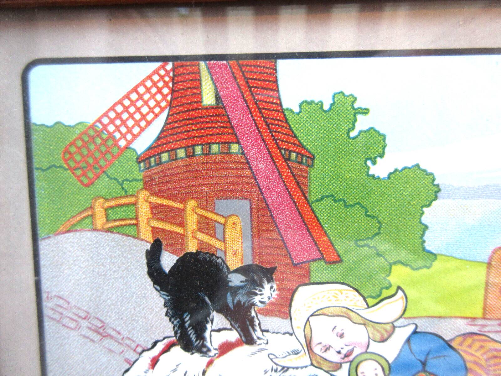 Framed engraving: The Children of Holland, Dog and Cat