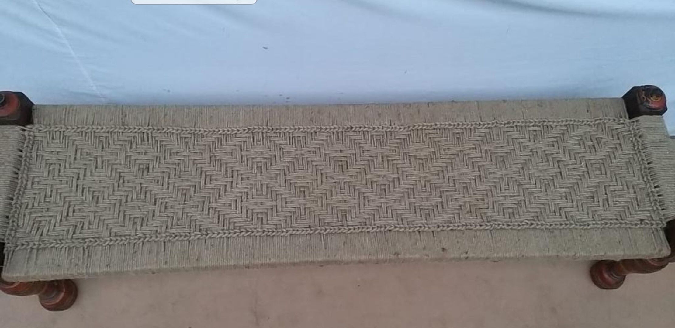 Charopy bench in tek with braided jute seat