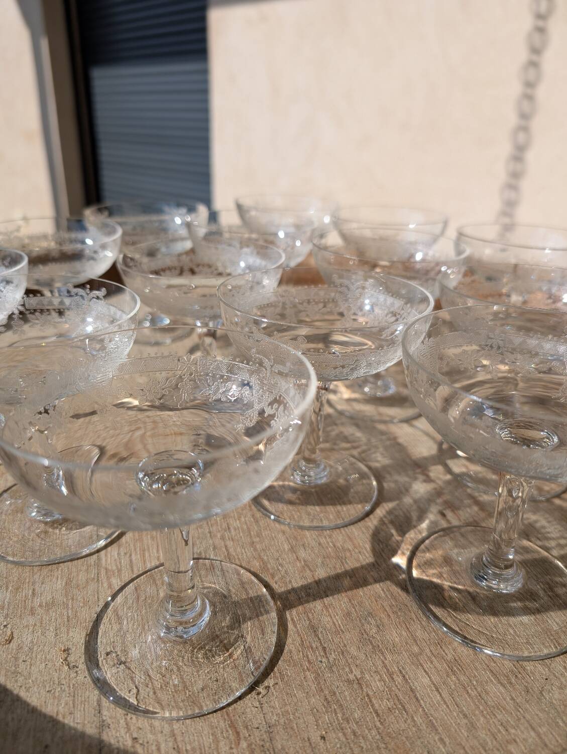 14 antique champagne glasses