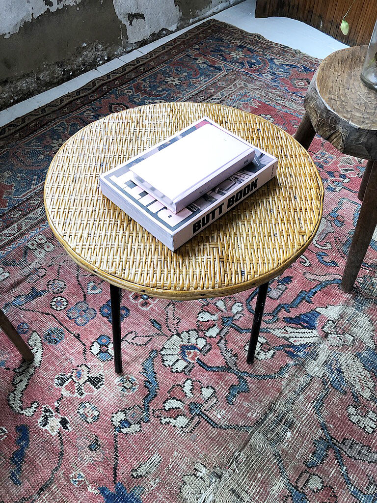 Wicker and metal coffee table