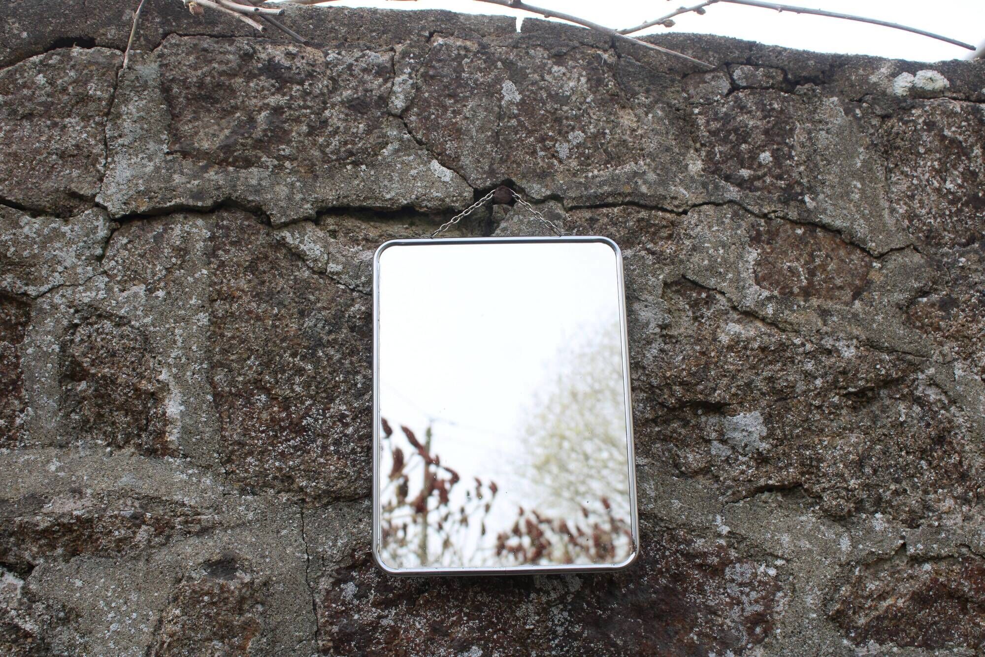 Small vintage barber mirror – metal frame – antique mirror
