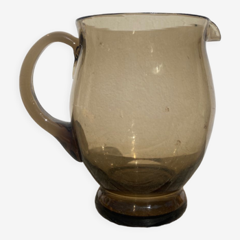 Pichet ou vase en verre soufflé marron dans le gout biot vintage 70