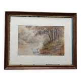 WATERCOLOR 1907 by Albert GYSEL River LA BOURRE towards MOTTE AU BOIS North