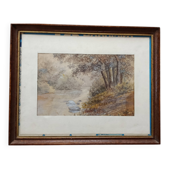 Aquarelle 1907 d'Albert Gysel rivière la bourre vers la motte au bois nord