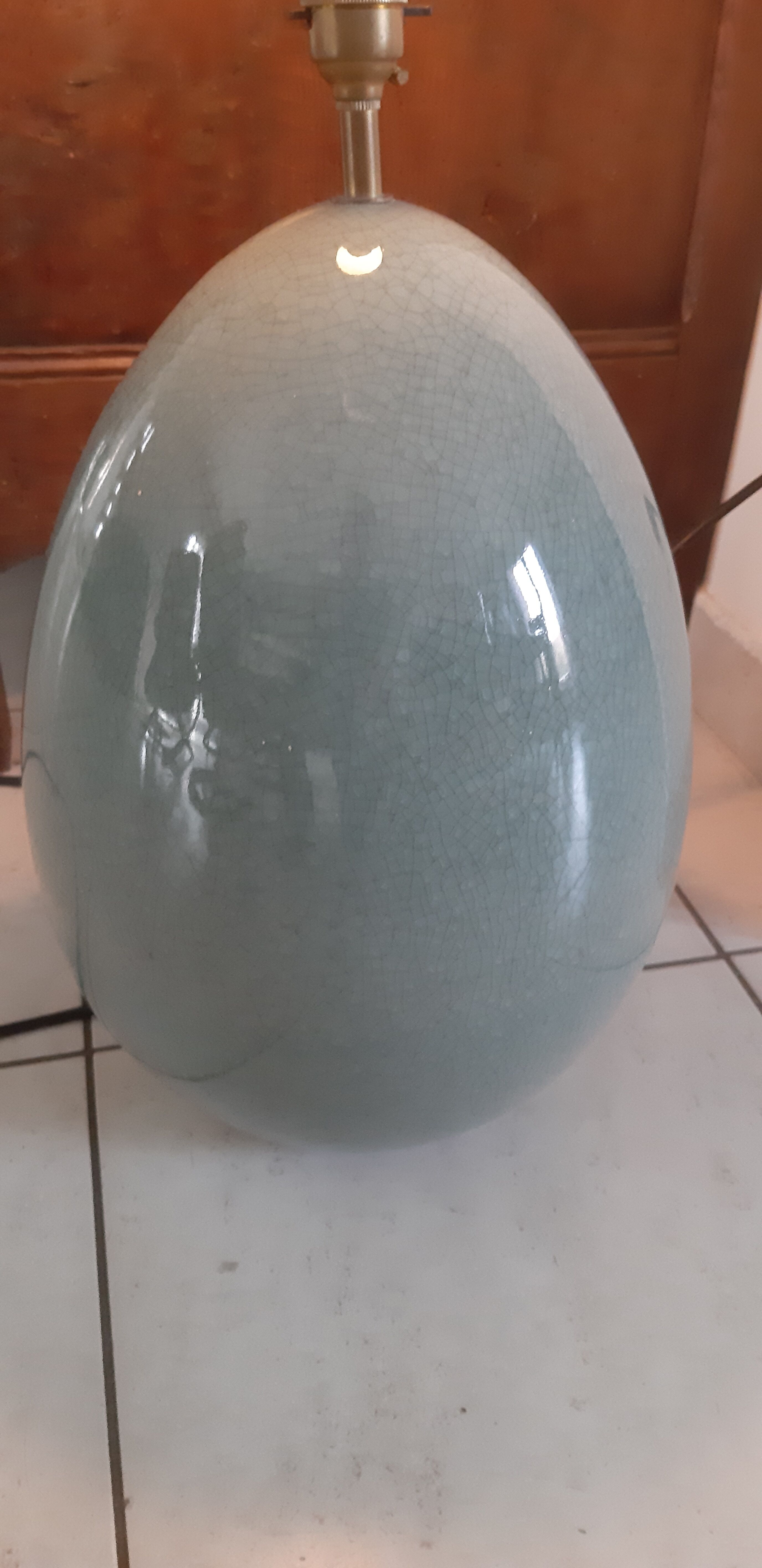 Celadon green cracked earthenware egg lamp foot