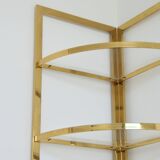 Vintage 1970s gold metal and plexiglass corner shelf