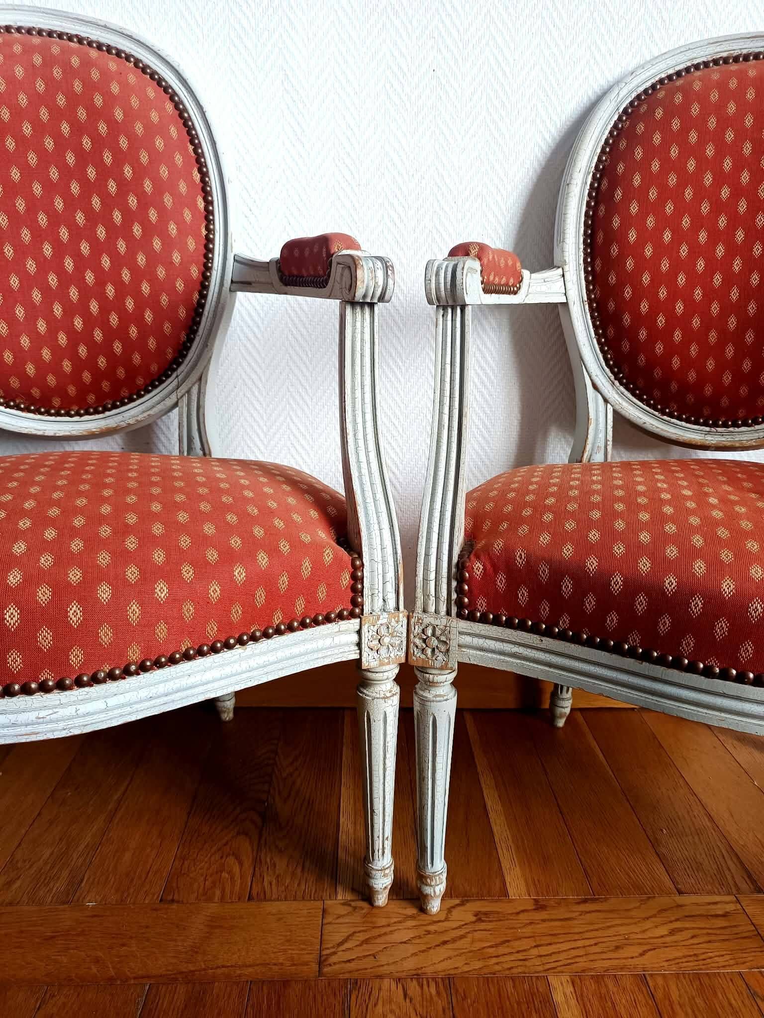 Pair of Louis XVI medallion cabriolet armchairs