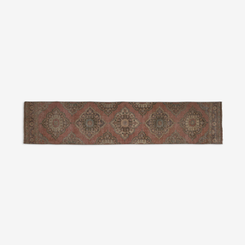 Distressed Oushak Hallway Runner Rug with Faded Colors, 1970s 85 x 395 cm