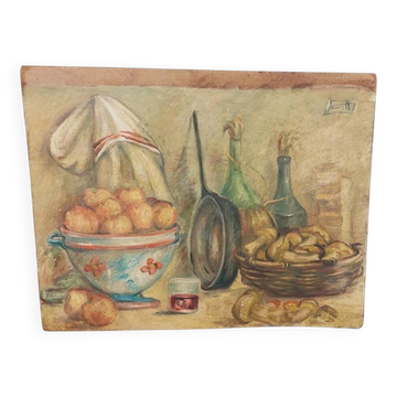 Roberto Pucci oil painting 50s painting on 2 sides landscape still life
