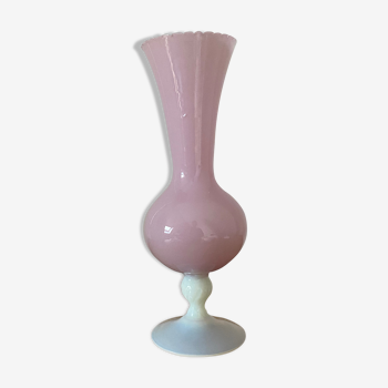 Vase vintage en opaline rose et blanche