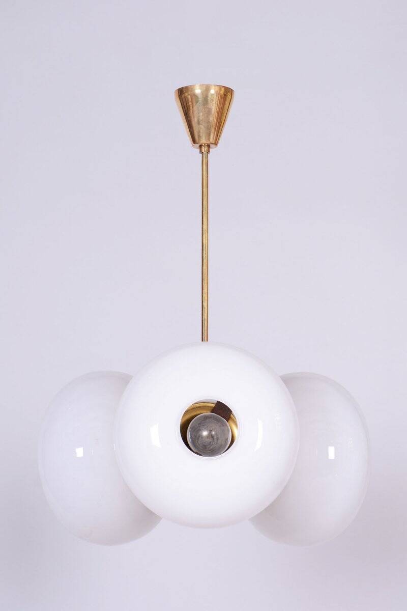 Mid-Century Chandelier in Brass and Glass by Kamenický Šenov, Czech, 1960s