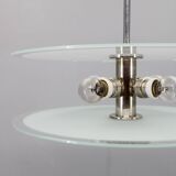 Chandelier en chrome et verre Bauhaus des années 1930, Tchécoslovaquie