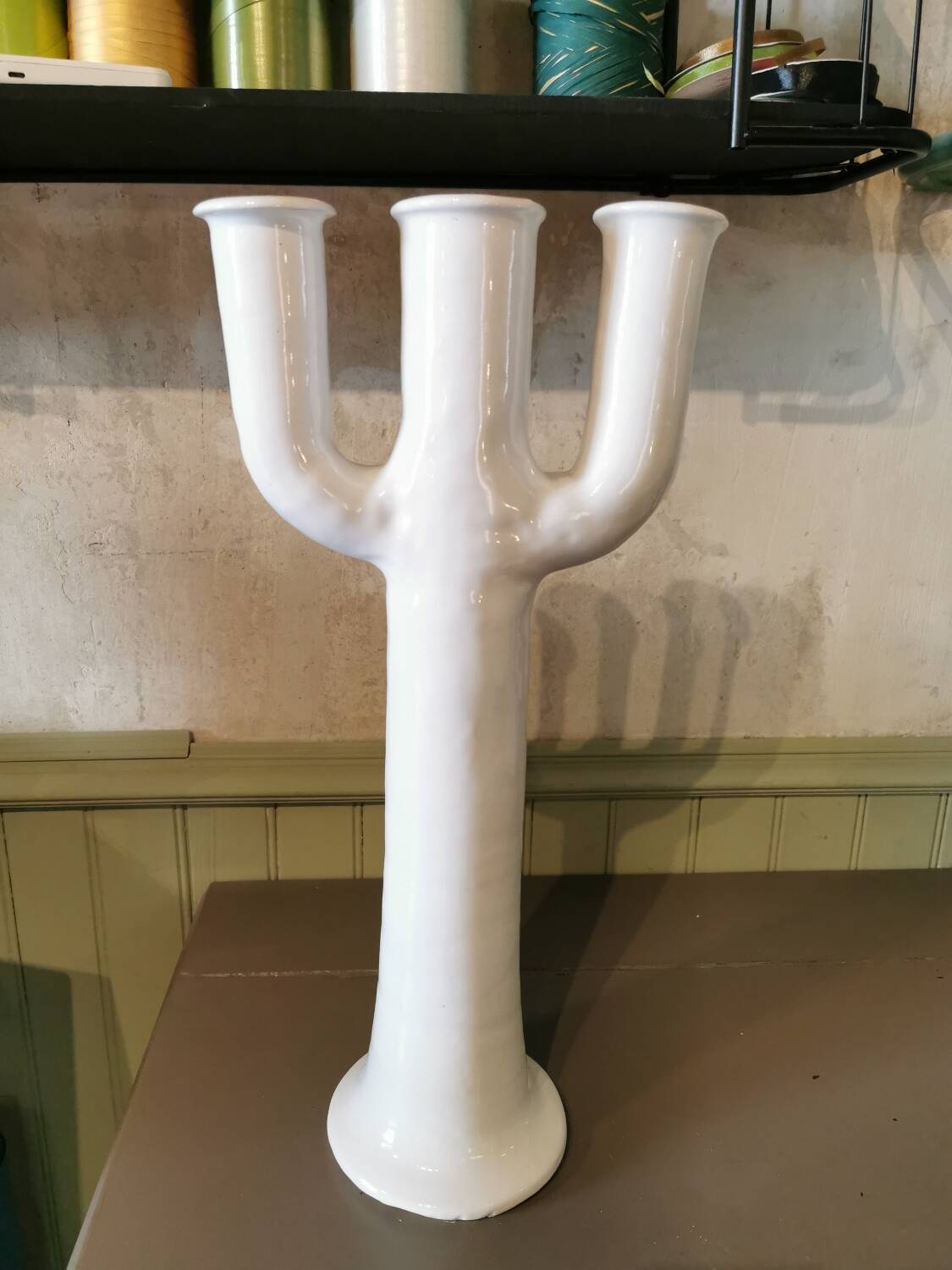 Large white ceramic candlestick Morocco
