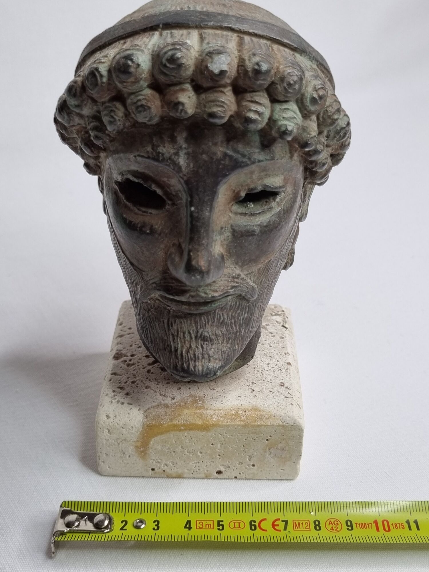 Head of Zeus in patinated plaster in imitation of bronze, 15 cm