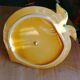 Old lemon-shaped cheese dish, vintage yellow ceramic brass handle 70s