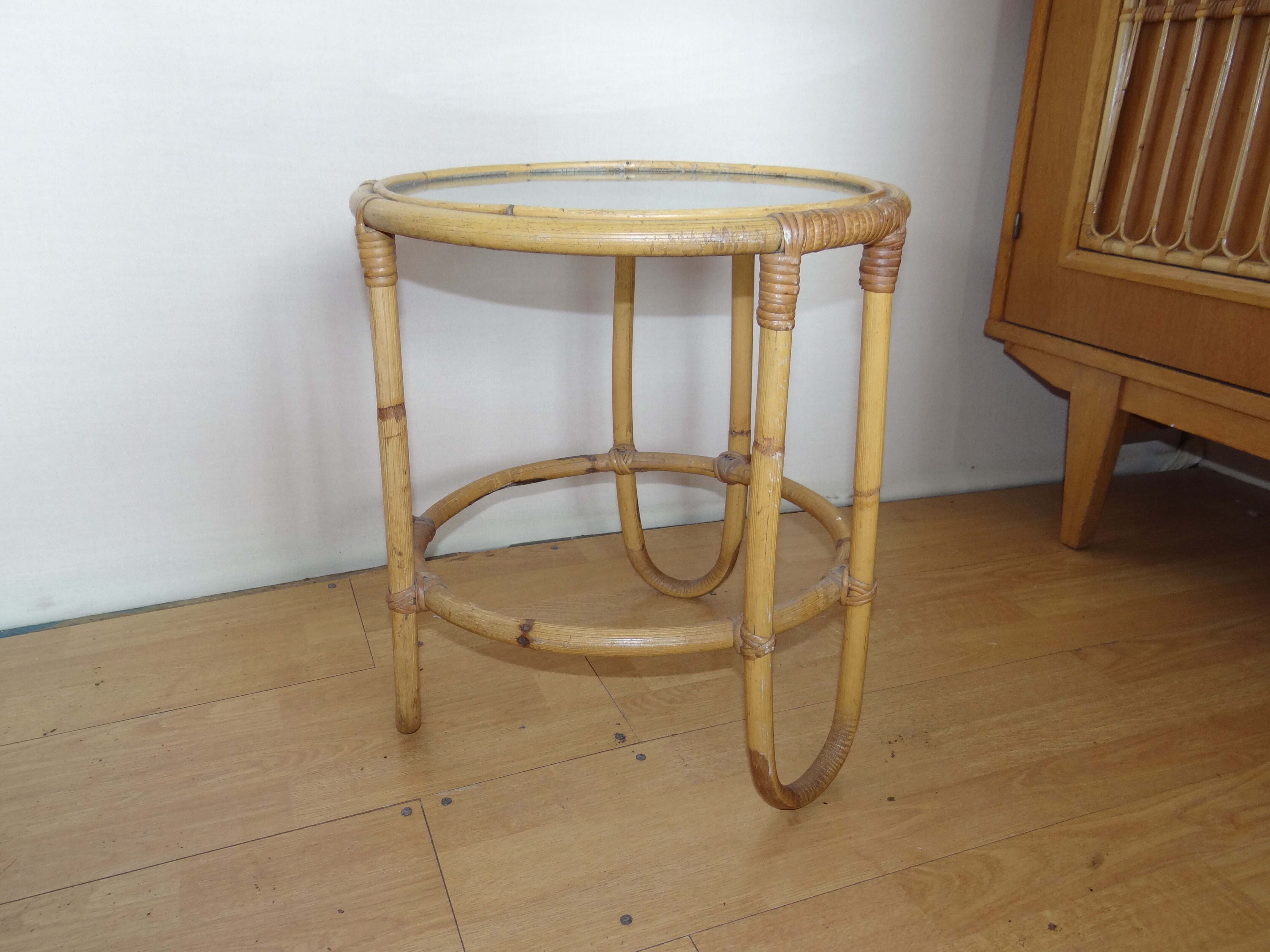 rattan harness, glass tray, 1950, delivery offered
