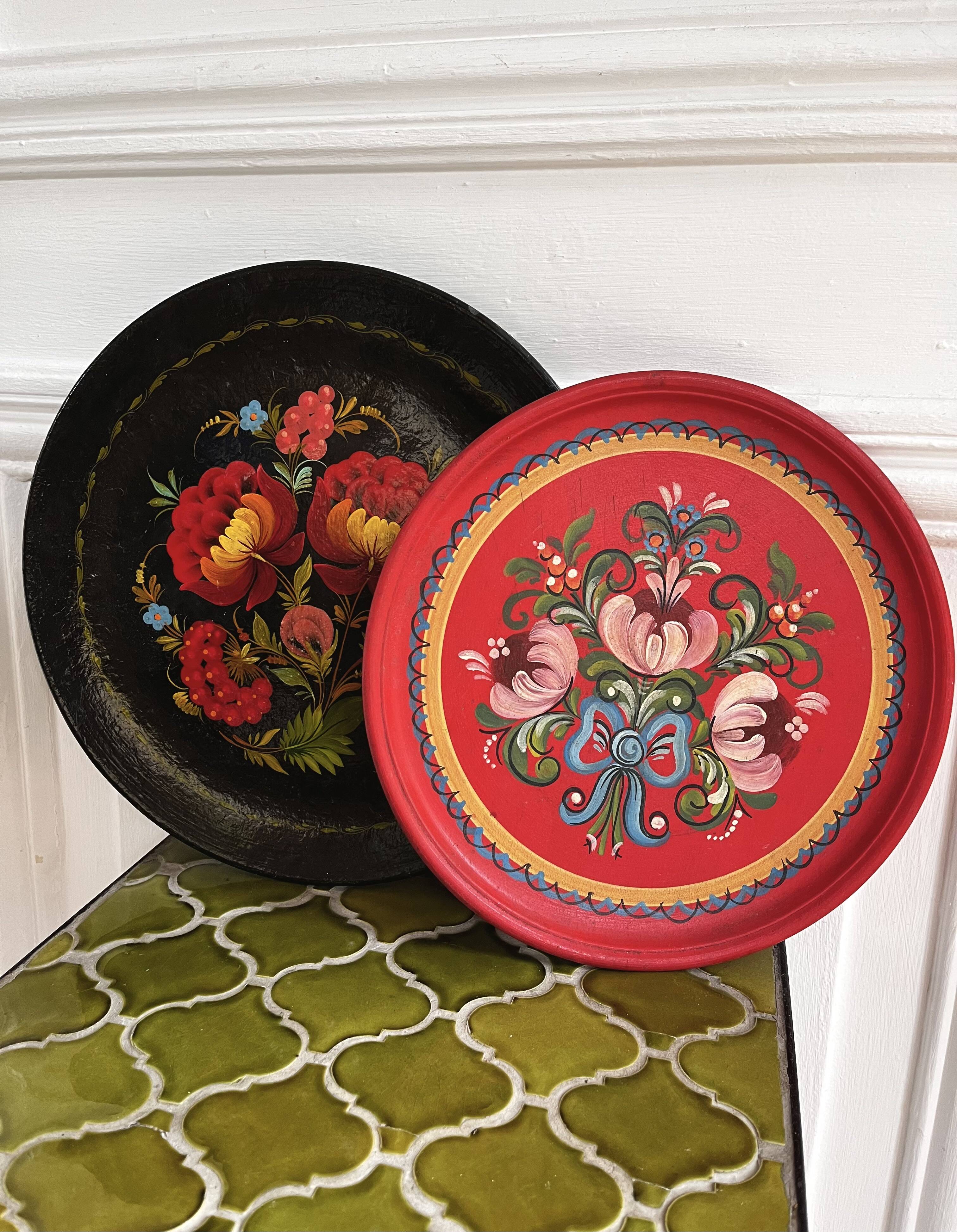 Hand-painted decorative wooden plates