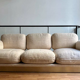 Vintage Thibier 3-seater sofa, beige fabric and brass, France 1978