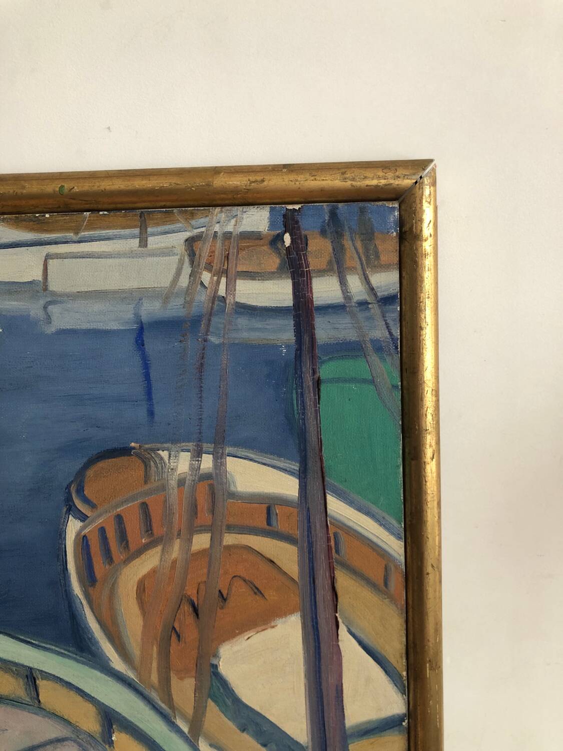 Huile sur toile vue de port Mangeol