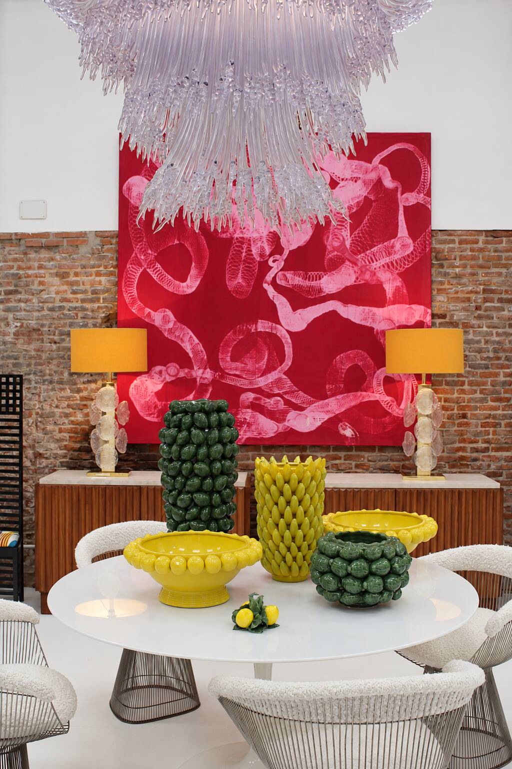 Pair of Murano glass and brass table lamps, Italy