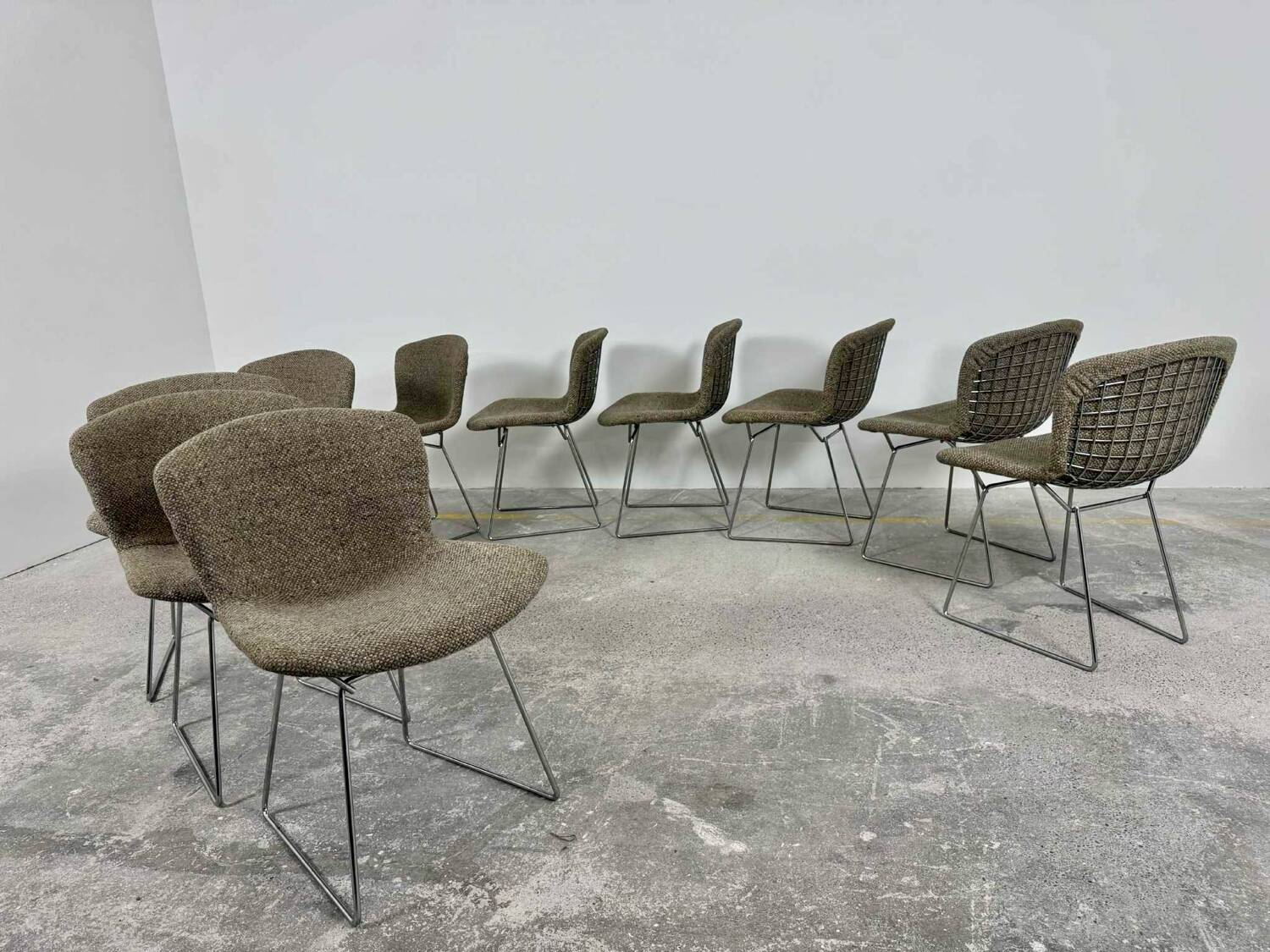Set of 10 Wire chairs by Harry Bertoia for Knoll