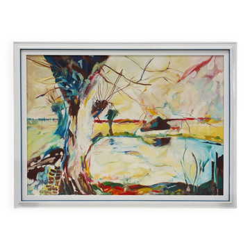 Modern Abstract Landscape, Oil on Canvas, Signed, Belgium, 1982
