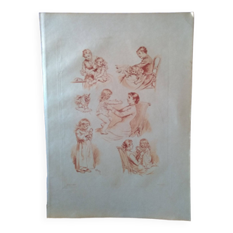 une planche en héliogravure  de Dujardin illustrateur Adrien Marie  année 1883  ( lire description )