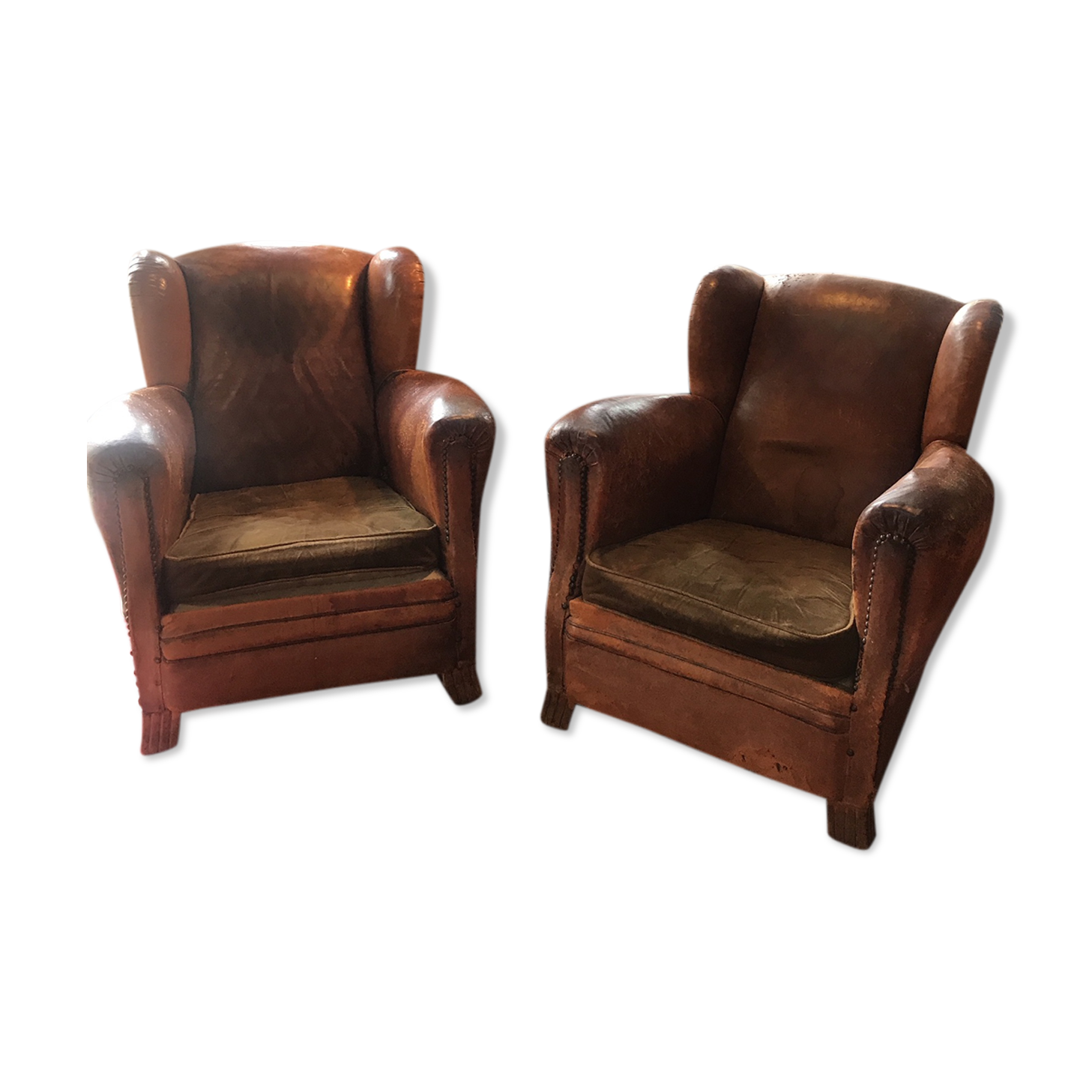 Paire de fauteuils Club à oreilles