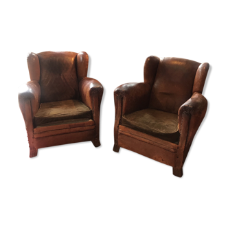 Pair of club armchairs with ears