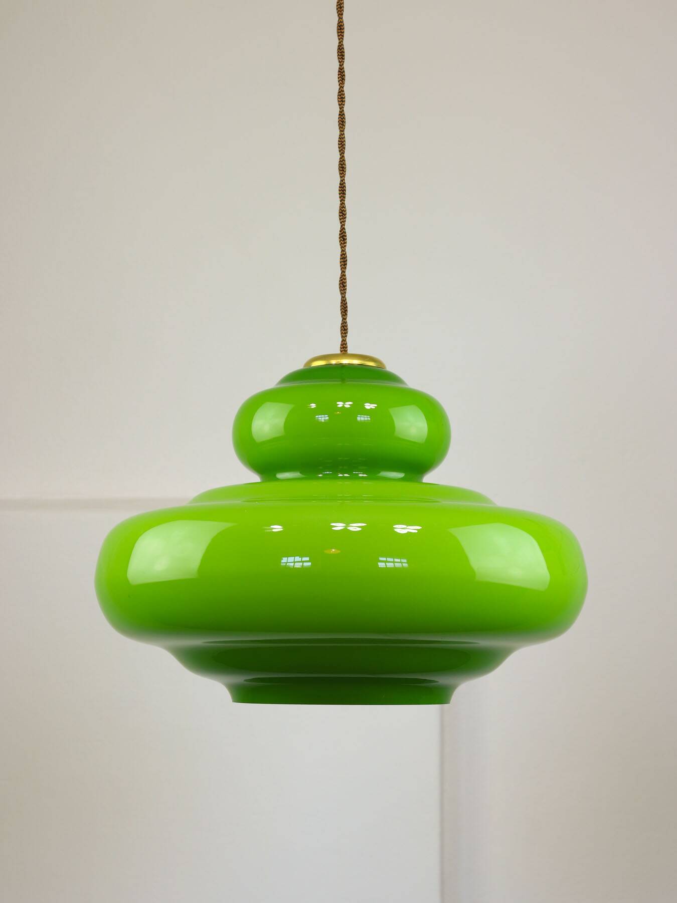 Mid-Century Italian Green Glass and Brass Pendant Lamp
