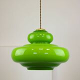 Mid-Century Italian Green Glass and Brass Pendant Lamp