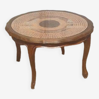 Rattan and wood coffee table with Louis 15 style legs