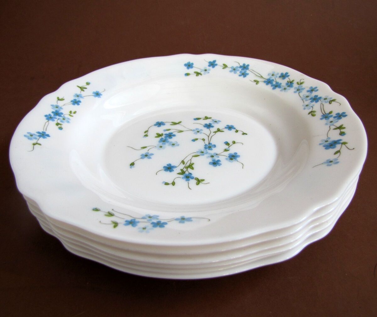 Vintage 6 hollow plates arcopal 70 - 80's décor myosotis veronica