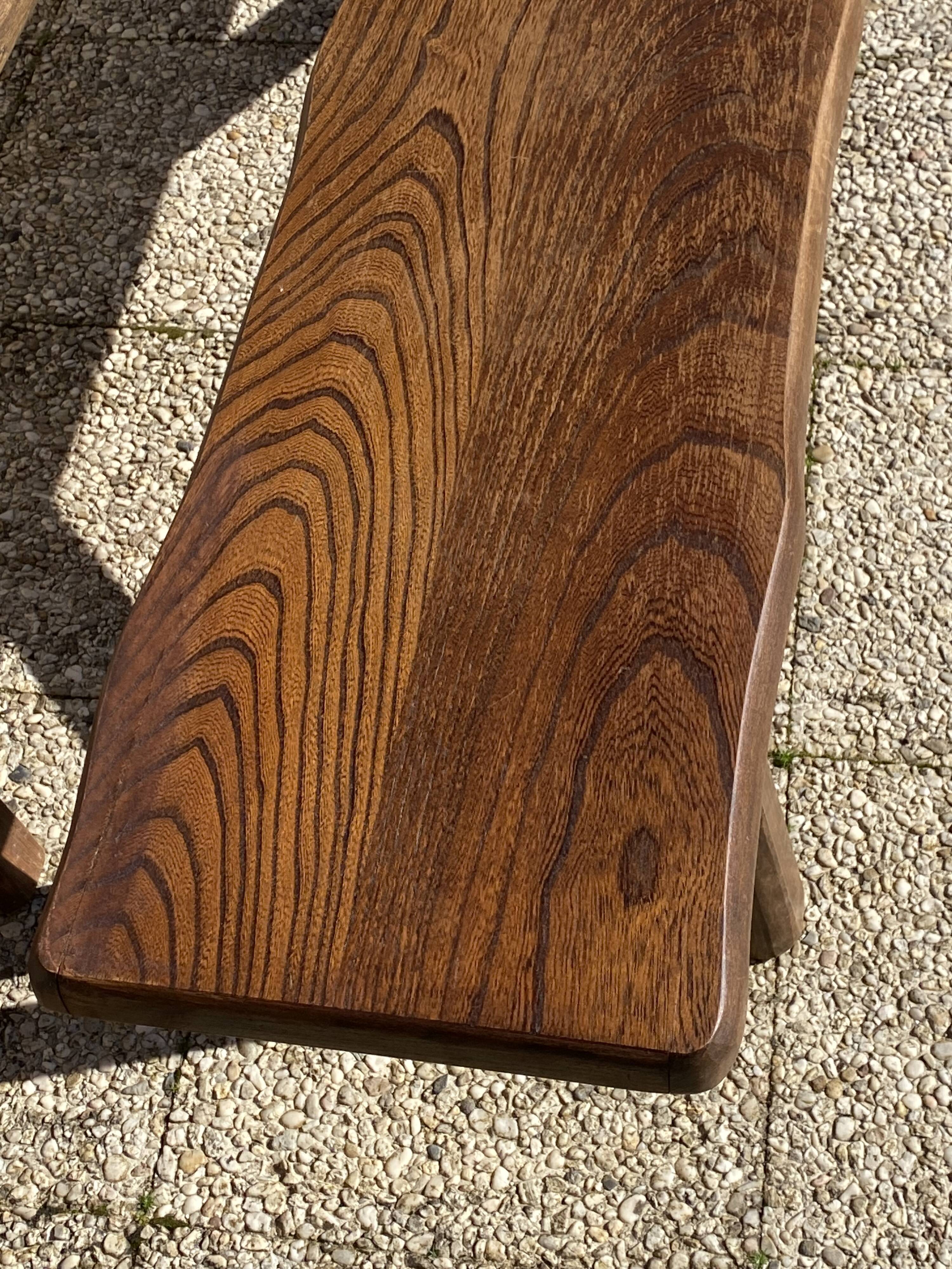 Paire de bancs orme pour table de ferme brutaliste rustique 1950