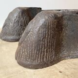 Pair of modernist anthropomorphic fireplace andirons, brutalist log holders 1950s