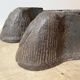 Pair of modernist anthropomorphic fireplace andirons, brutalist log holders 1950s