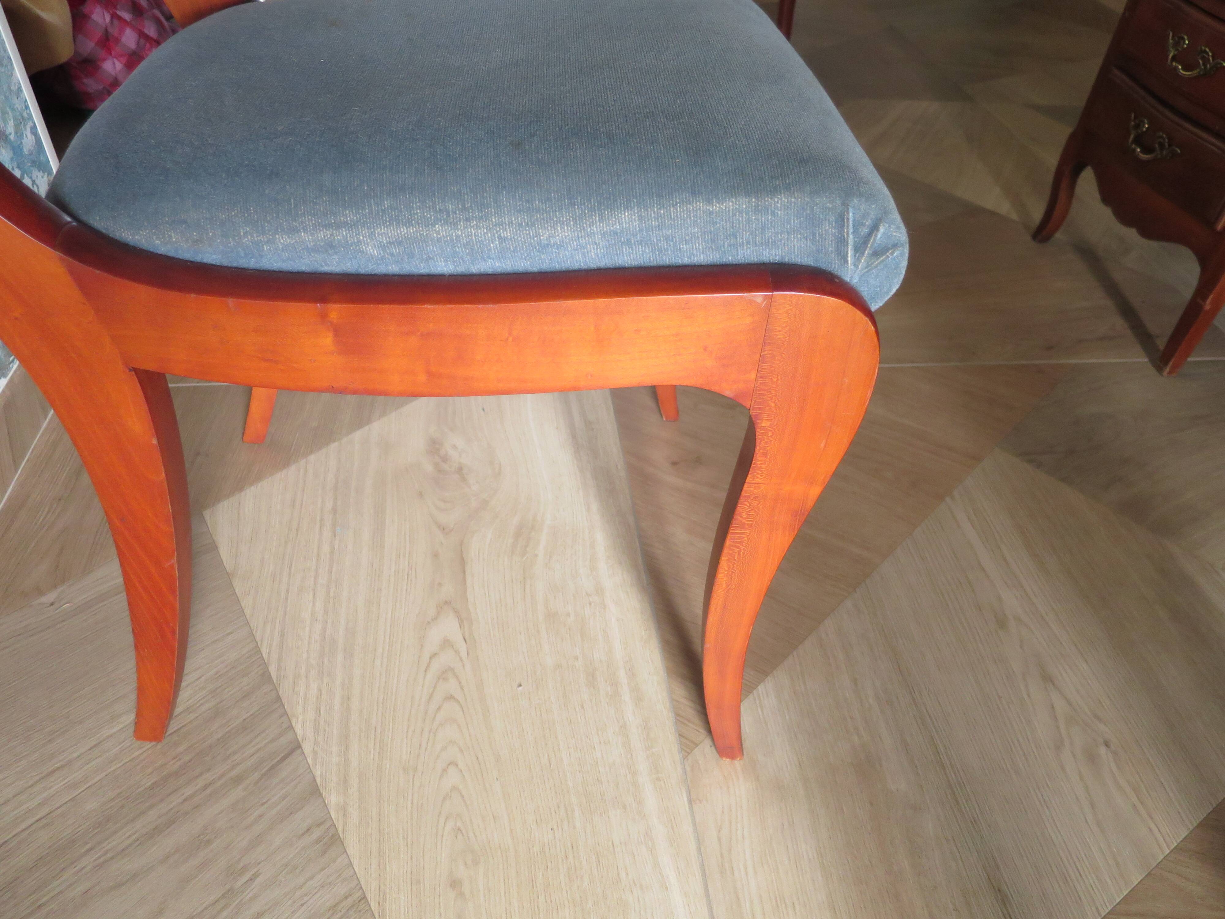 Rare - Set of 4 Louis Philippe/restoration style chairs with medallion - Colour blue / cherry wood