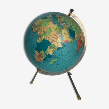 Globe vintage 1969 terrestre tripode verre taride 33 cm