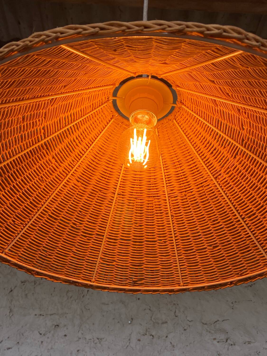 Pair of rattan pendant lights