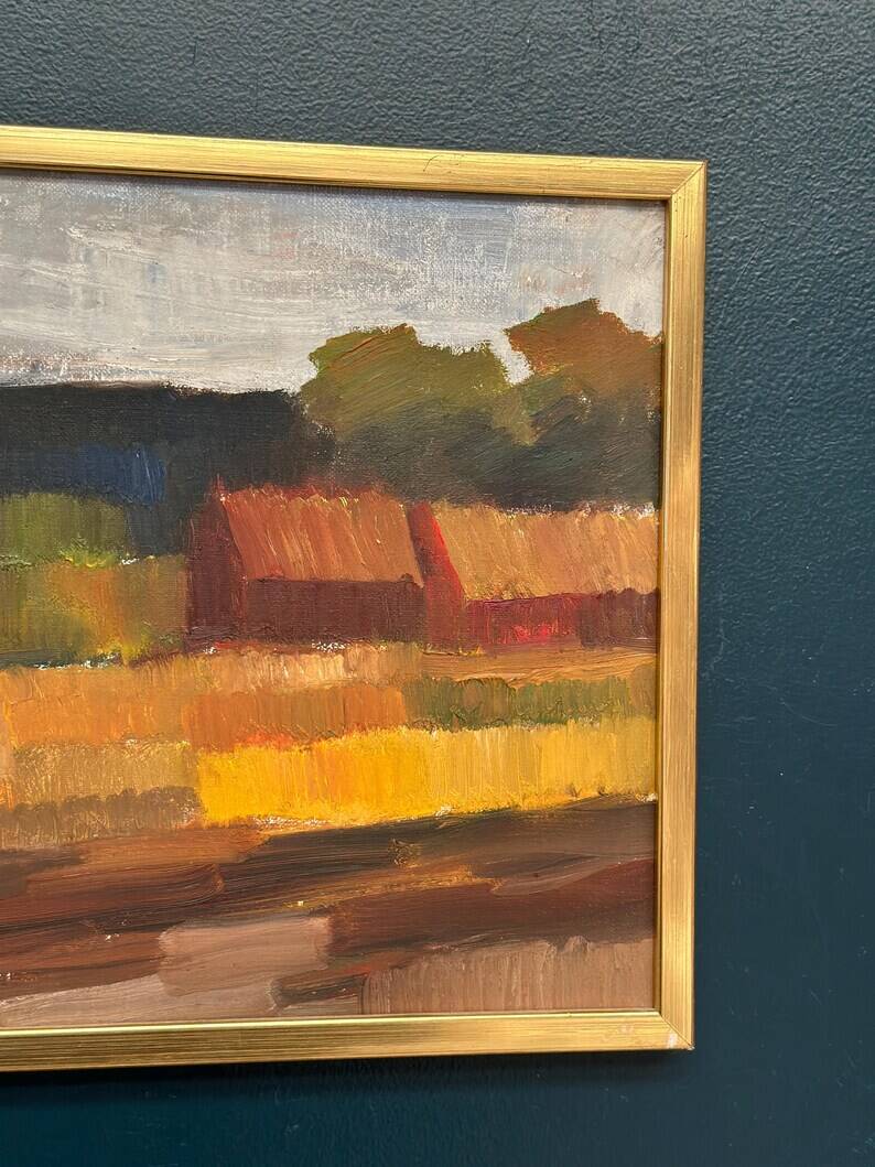 Original Swedish Oil on Canvas – "Landscape" by Olle Rhönnstad – Signed – Vintage and Framed – 43 × 35 cm (16.9" × 13.8")